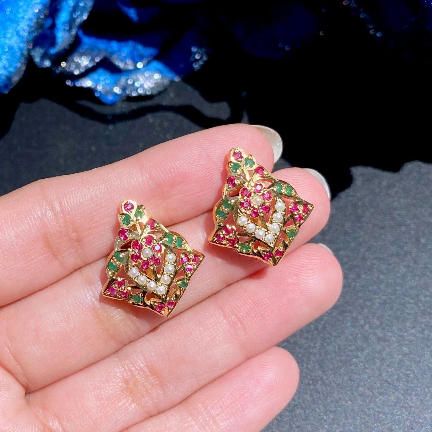 gold plated jadau studs on silver