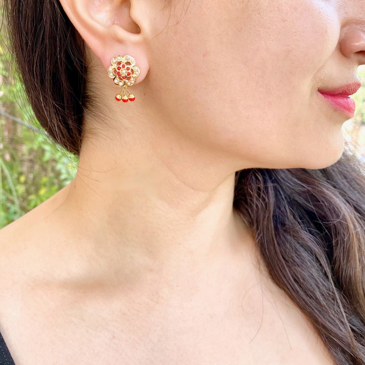 coral studs gold