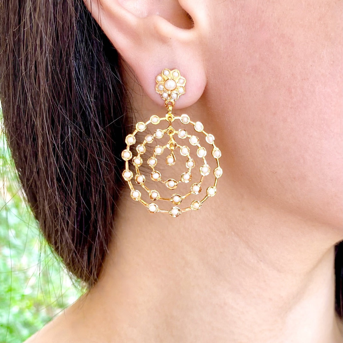 large pearl chandbali earrings on real 22k gold