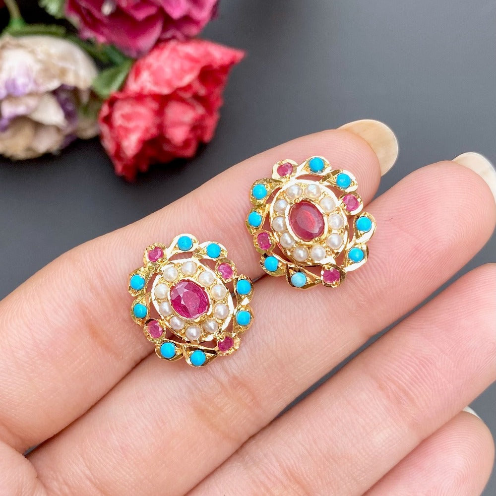 oval ruby and feroza stud earrings