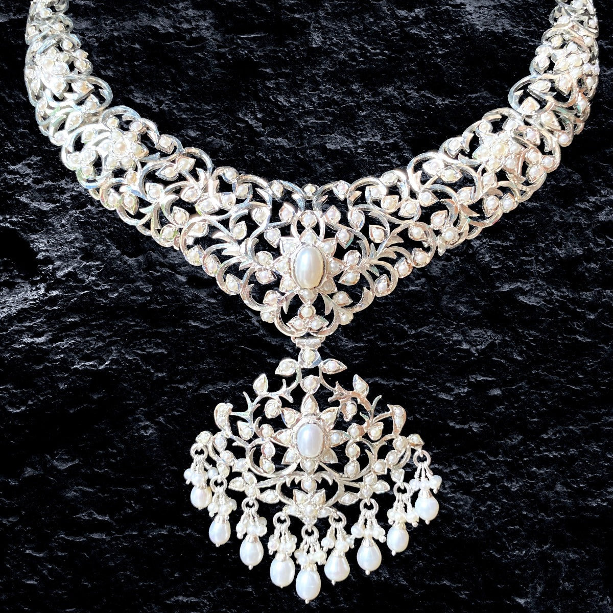 antique edwardian necklace on silver