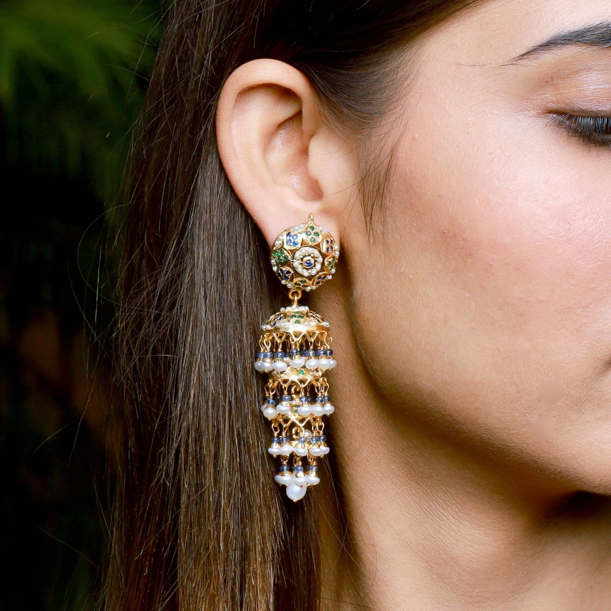 Indian Triple Jhumka Earrings | Long Indian Jhumkas for Women ER 213