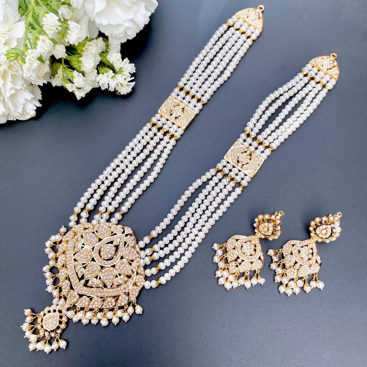 small jadau pearl rani haar set in gold