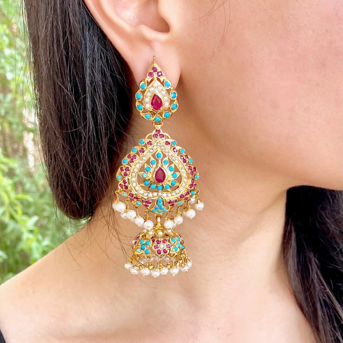 tall ruby firoza jhumka jadau