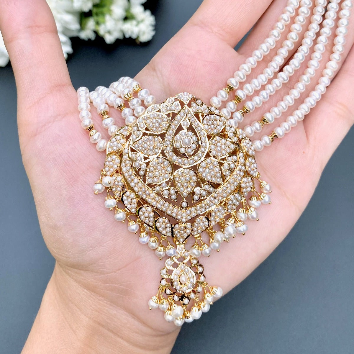 small jadau pearl rani haar set in gold