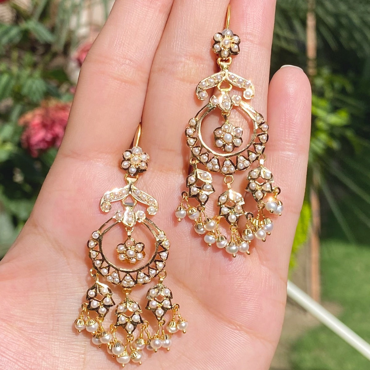 pearl chandbali danglers 22k gold