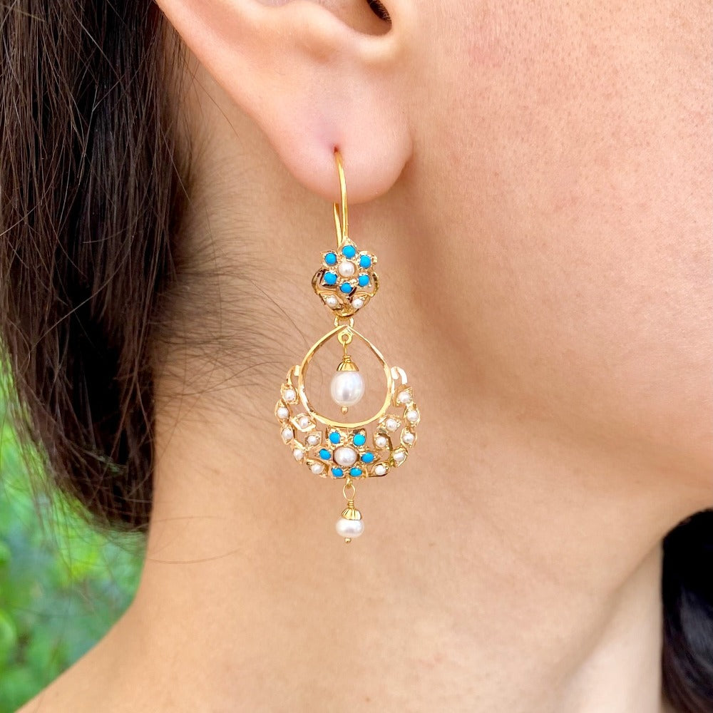 dainty 22k gold chandbalis studded with pearls feroza