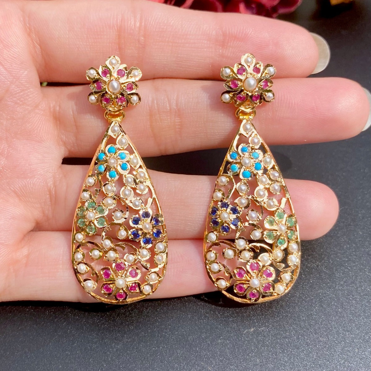 indian jadau gold earrings in dubai