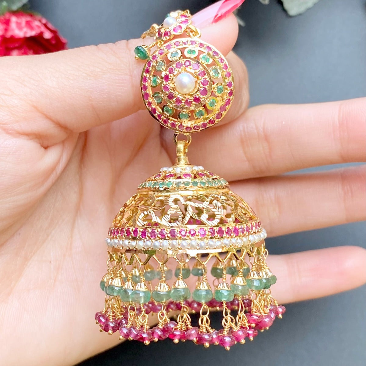 bridal indian jhumka earrings 22k gold