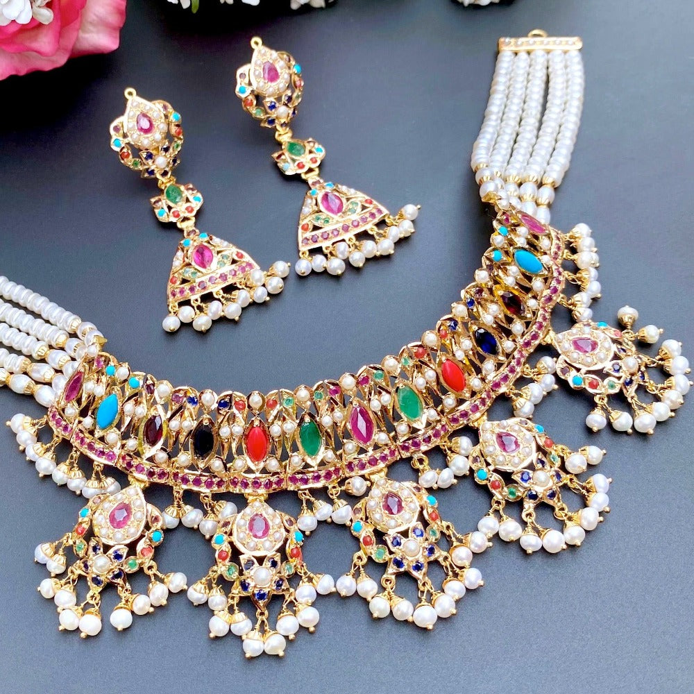 navratna choker set on gold tanishq