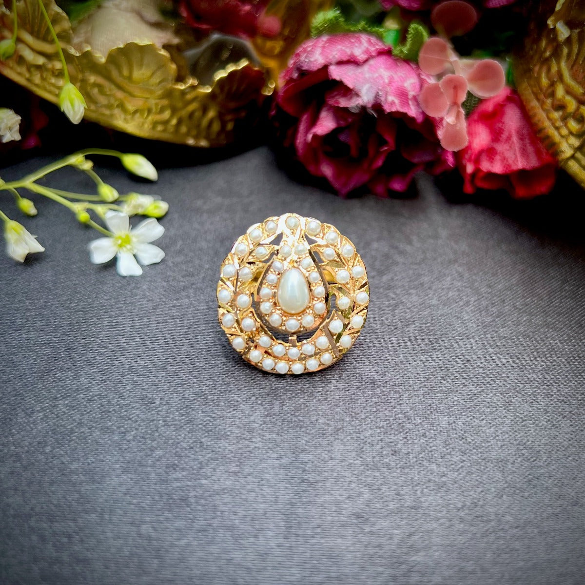 pearl ring on real 22k gold