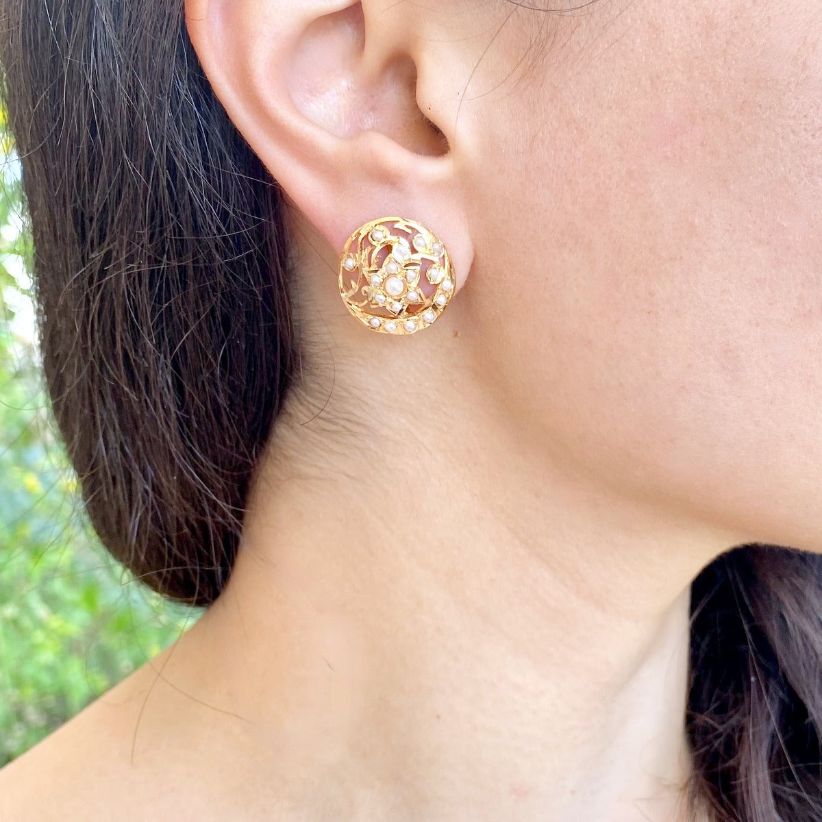 dainty pearl studs in 22k gold