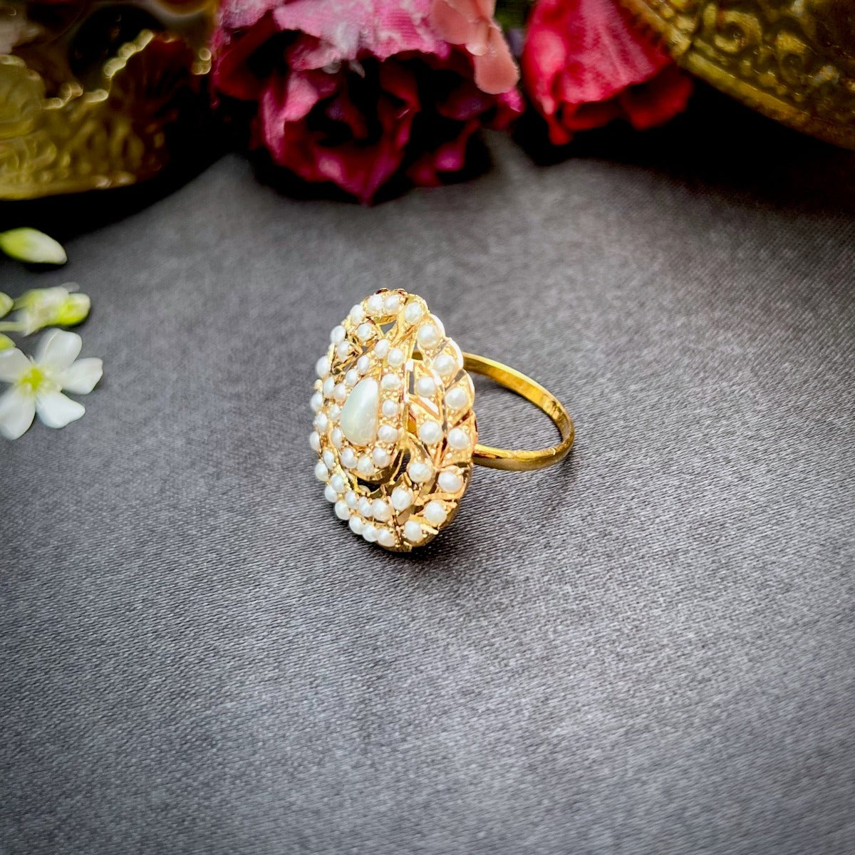 pearl ring on real 22k gold