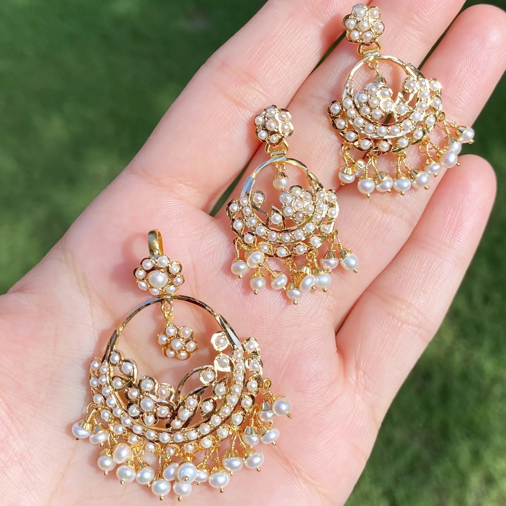 real pearl real gold pendant set