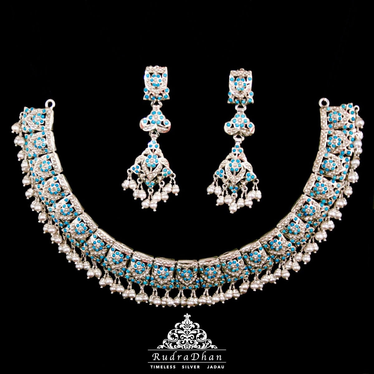 Pearl Pheroza Jadau Necklace Set in 925 Silver SNS 041