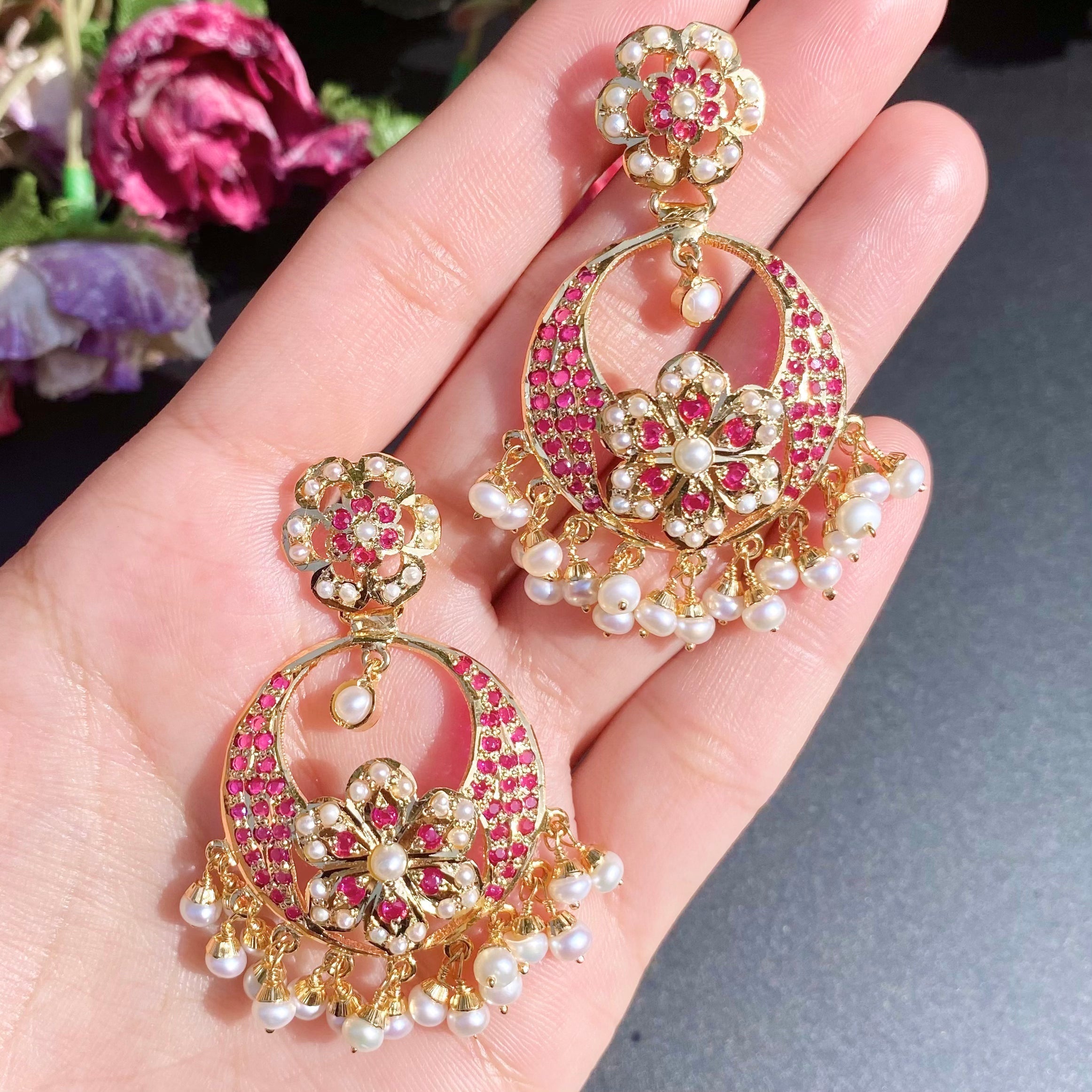 amritsari jadau chandbali earrings