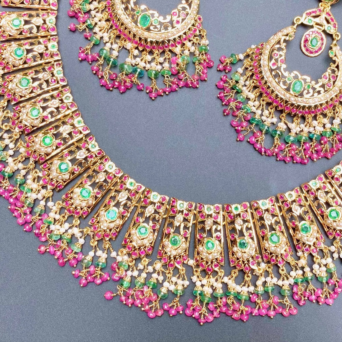 broad real gold jadau set for bride