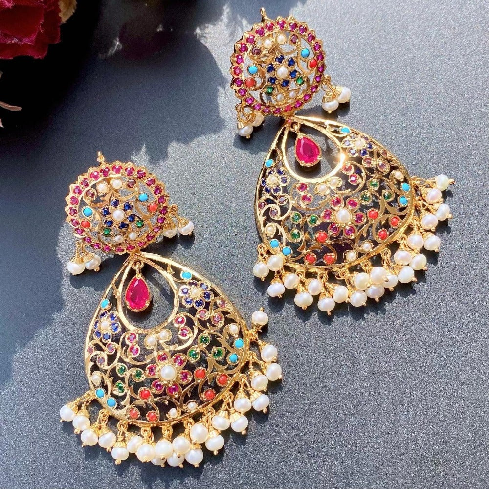 gold plated Navaratna earrings