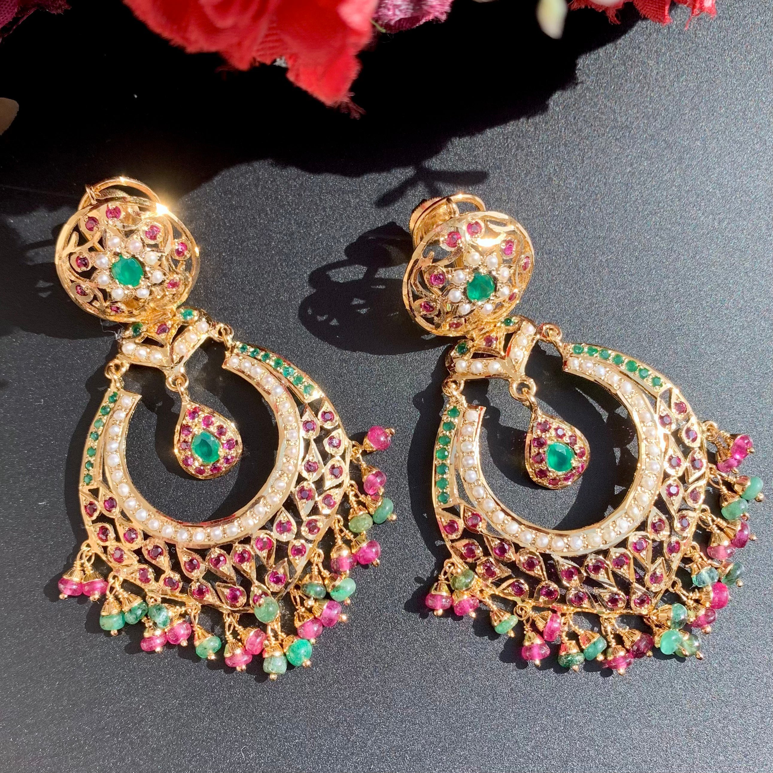 gold plated chandbali in multicolors