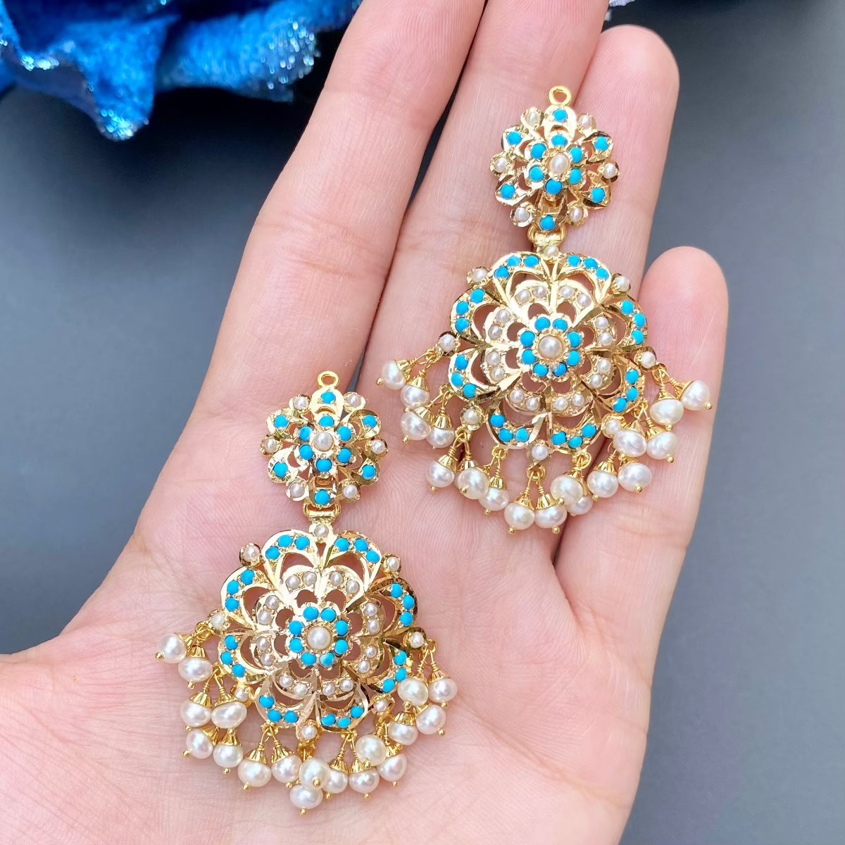 firozi earrings chandbali jhumki