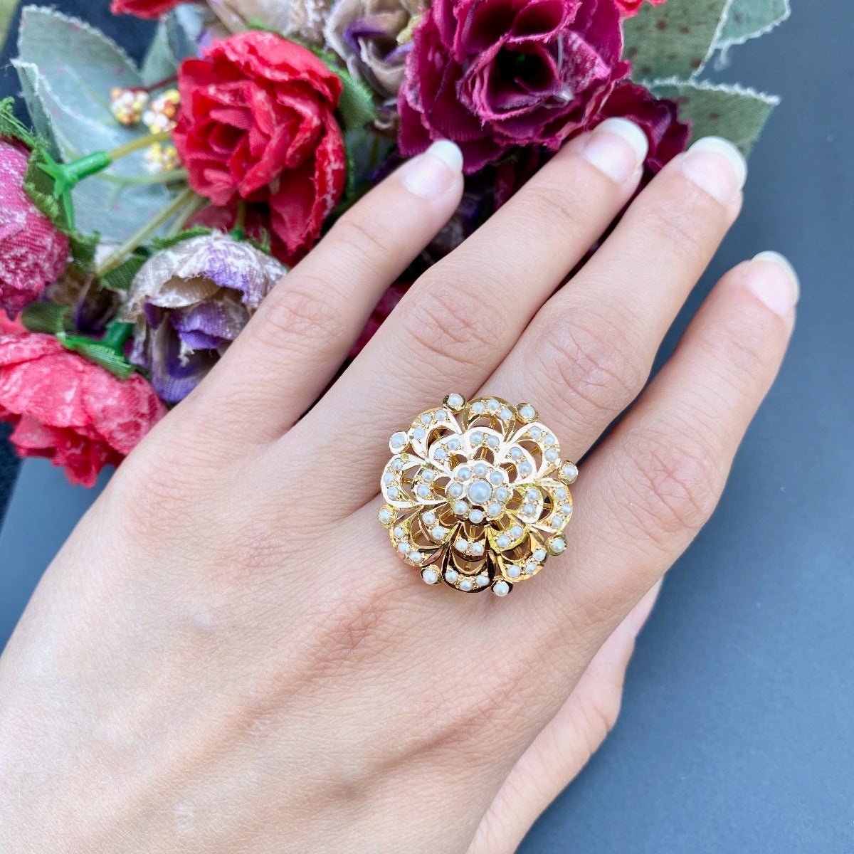 indian pearl cocktail ring