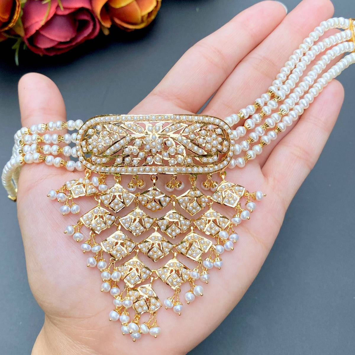 hyderabadi pearl choker set rajasthani aad