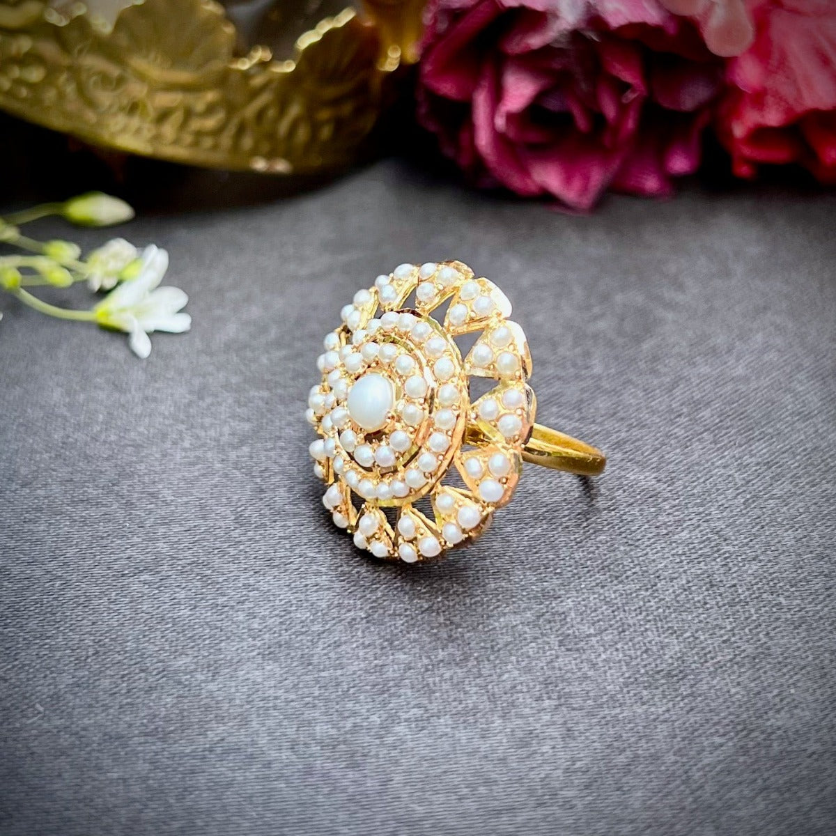 pakistani jadau gold ring