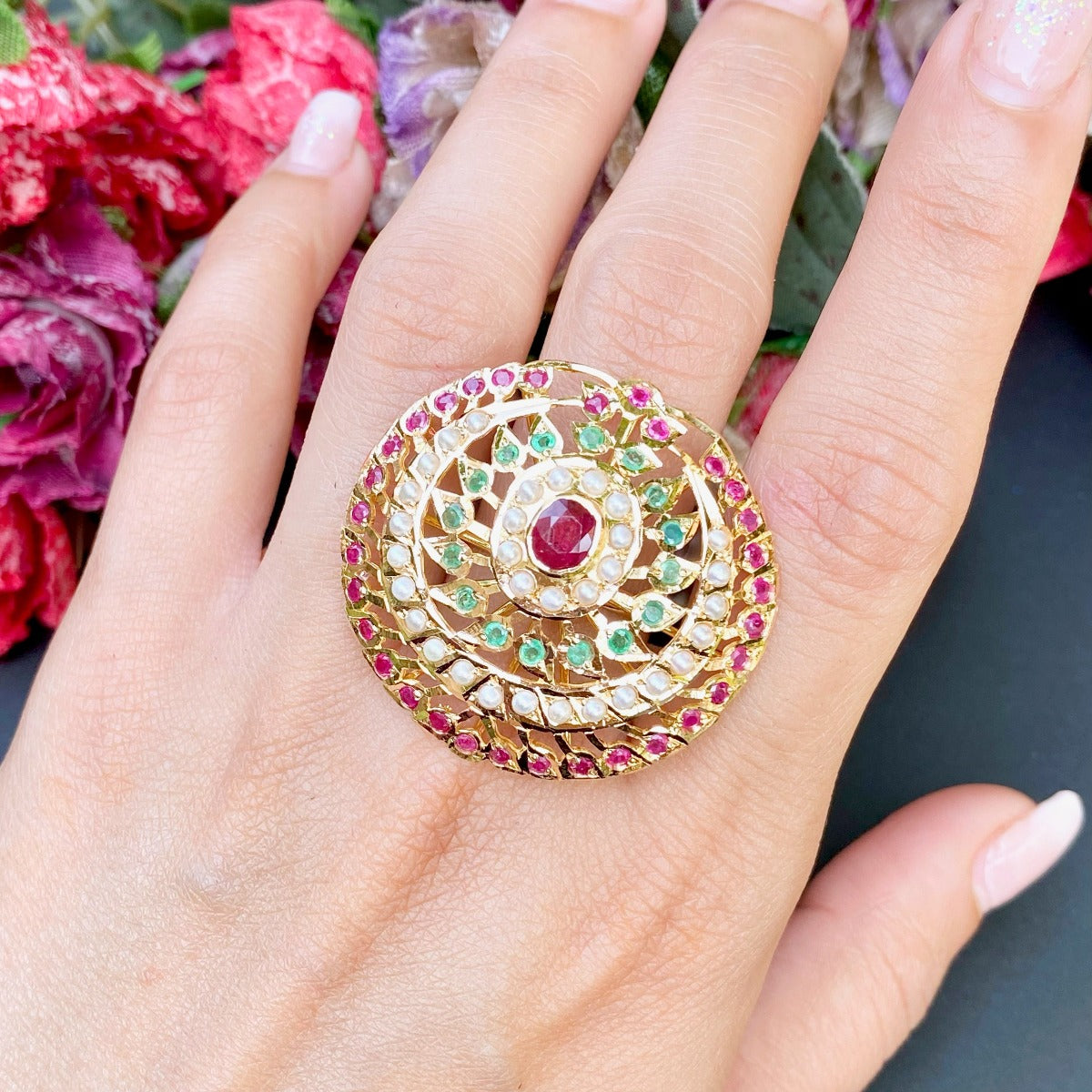 ethnic indian gold cocktail ring