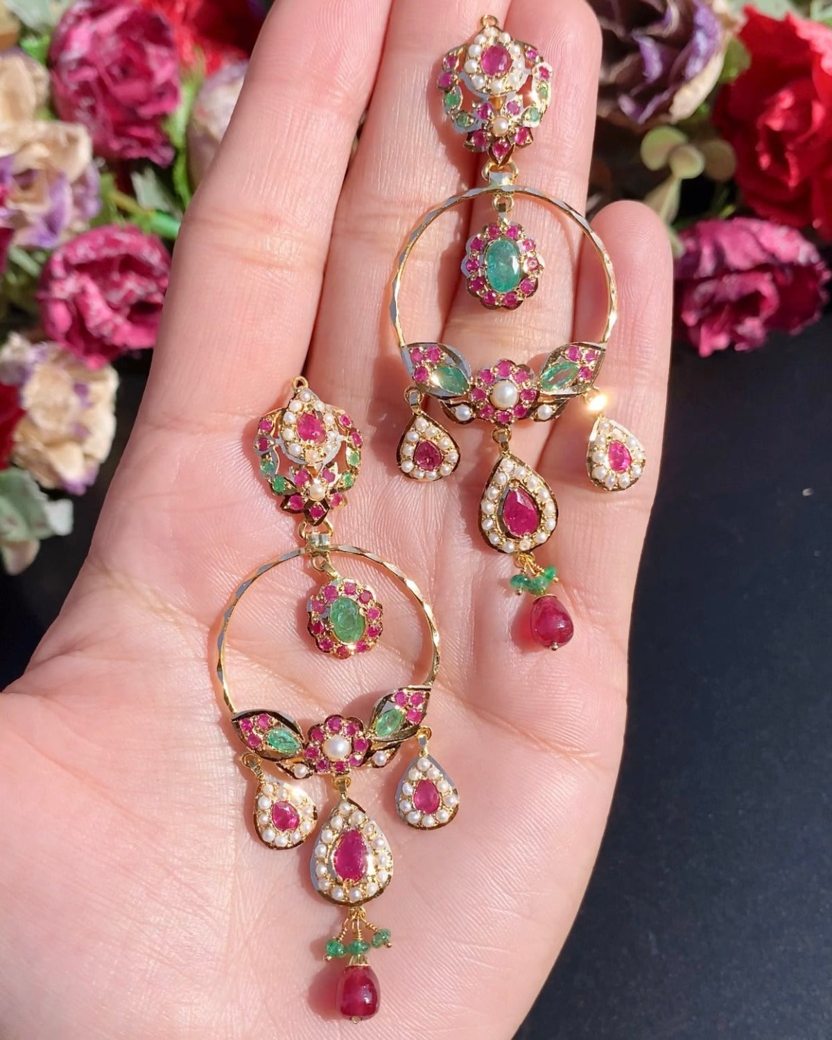 amritsari gold jadau chandbali earrings finely crafted