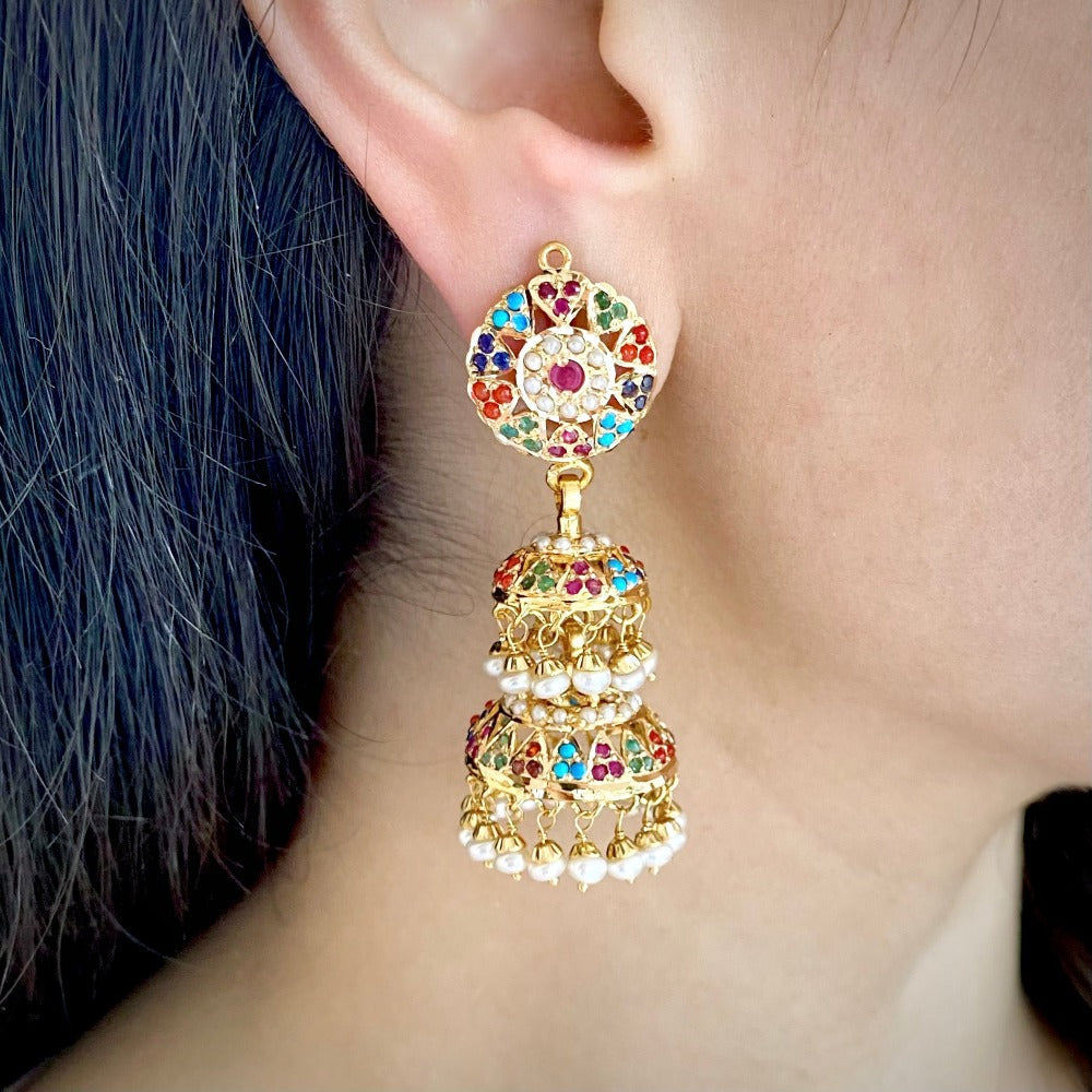 indian double jhumka earrings gold