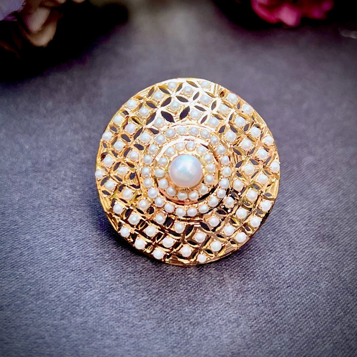 pearl cocktail ring on 22k gold