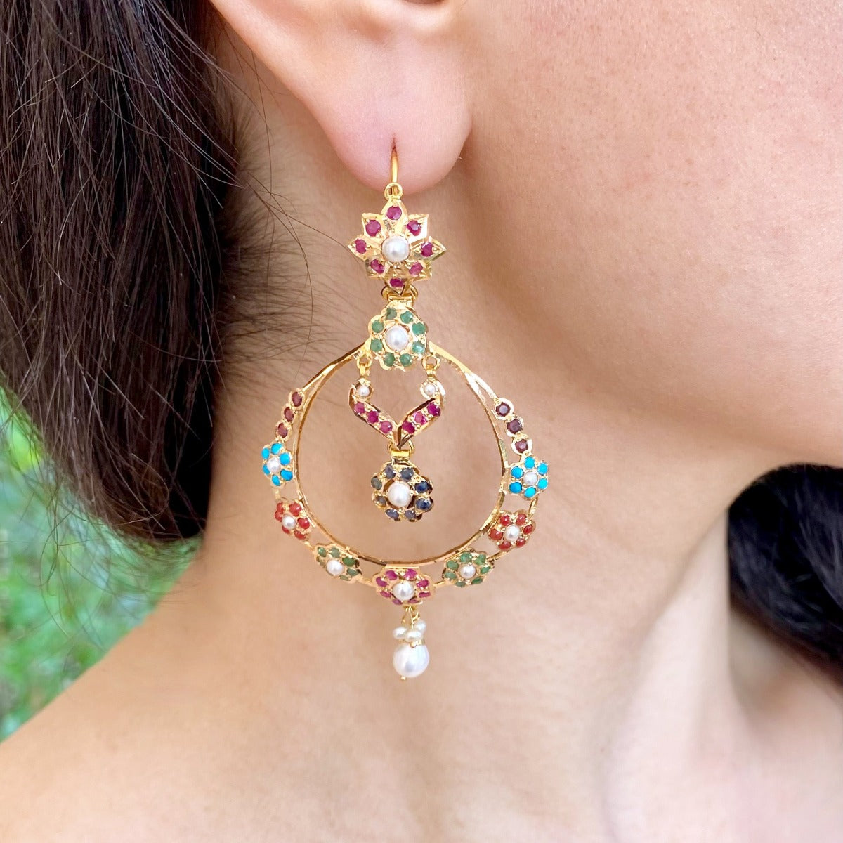 indian navaratan chandbali earrings online