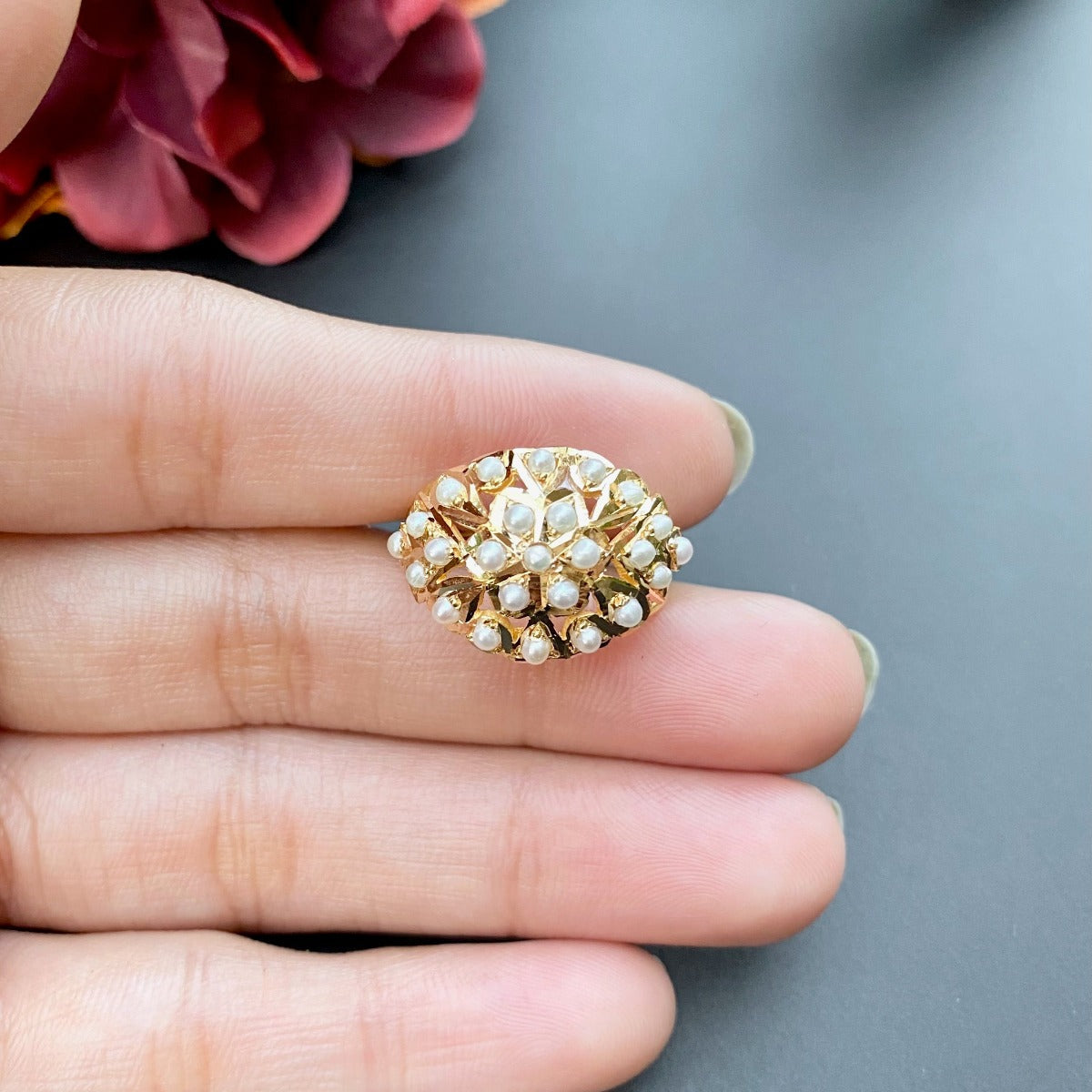 simple dainty pearl gold ring