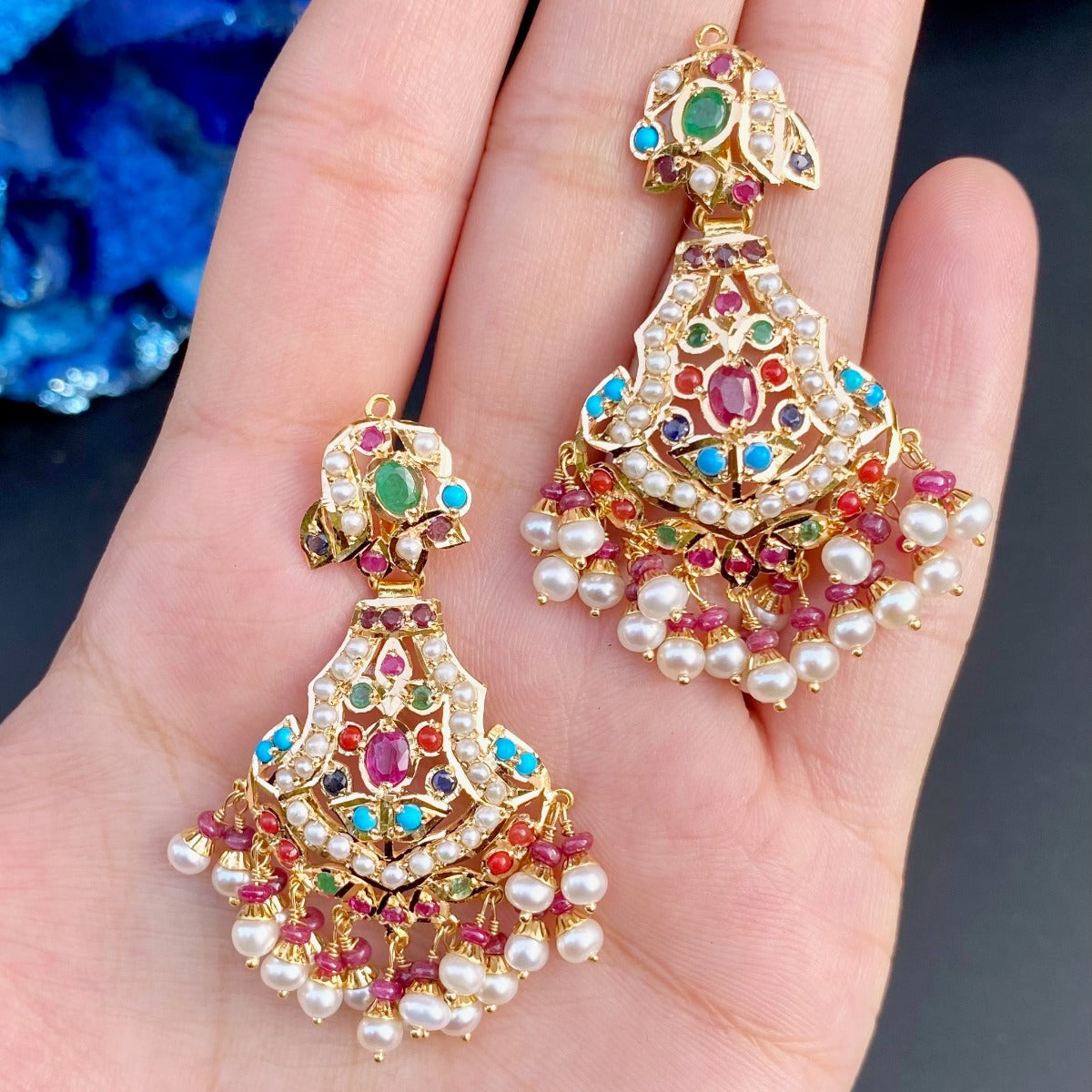 navaratna gold necklace and earrings set