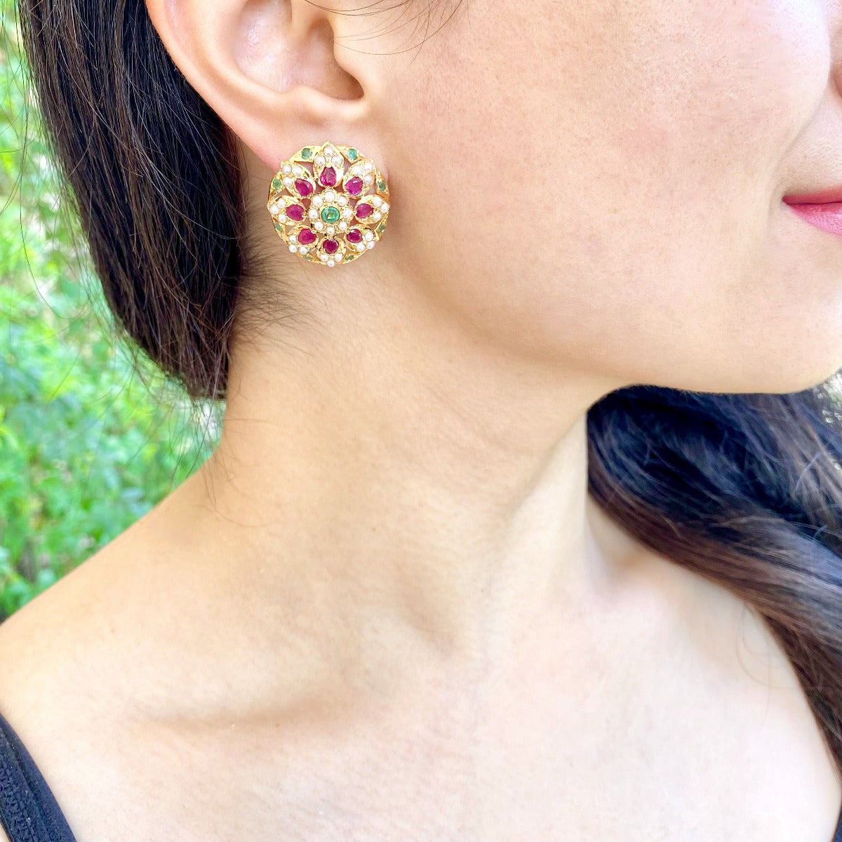 ruby emerald studs gold