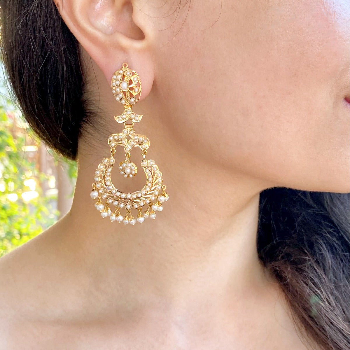 pearl chandbali earrings 22ct gold