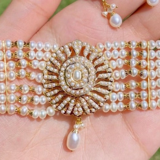 pakistani pearl choker set gold