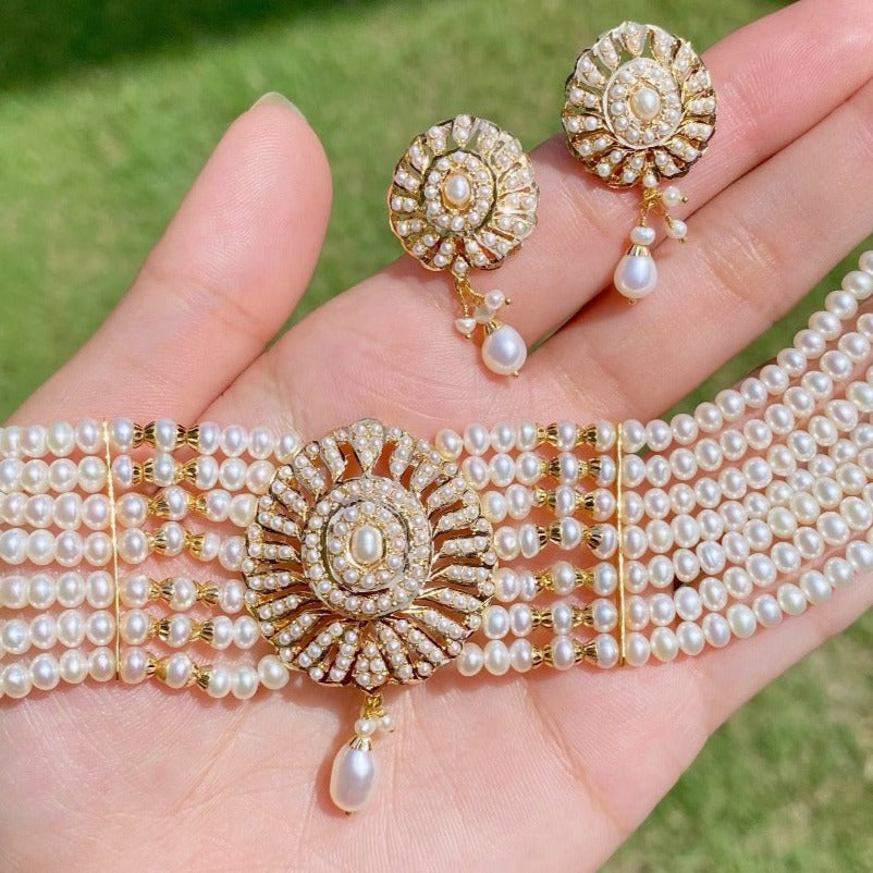 pakistani pearl choker set gold