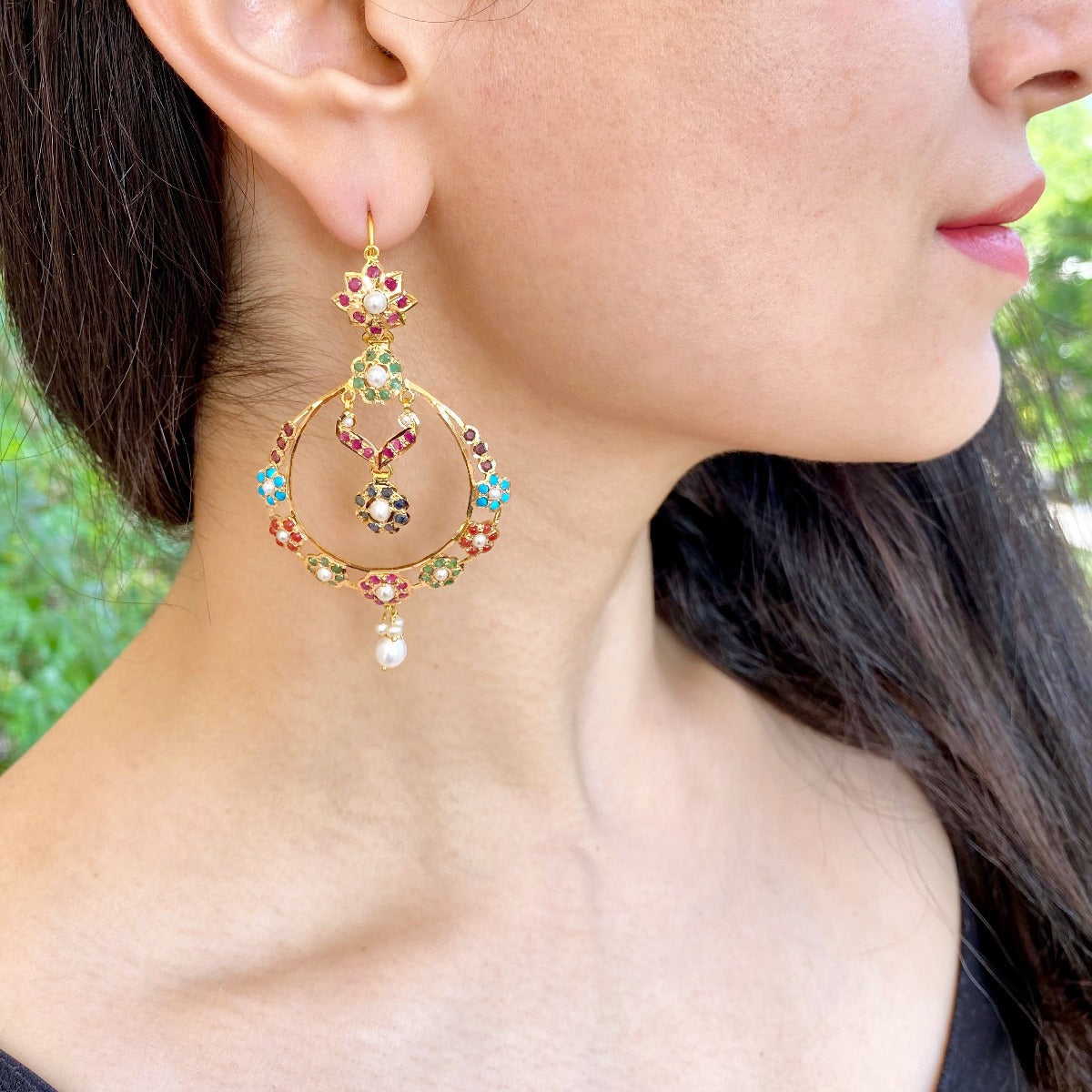 indian navaratan chandbali earrings online