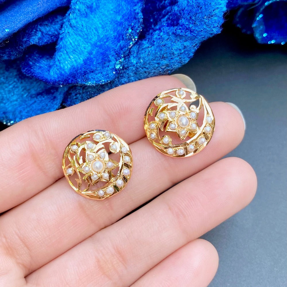 dainty pearl studs in 22k gold