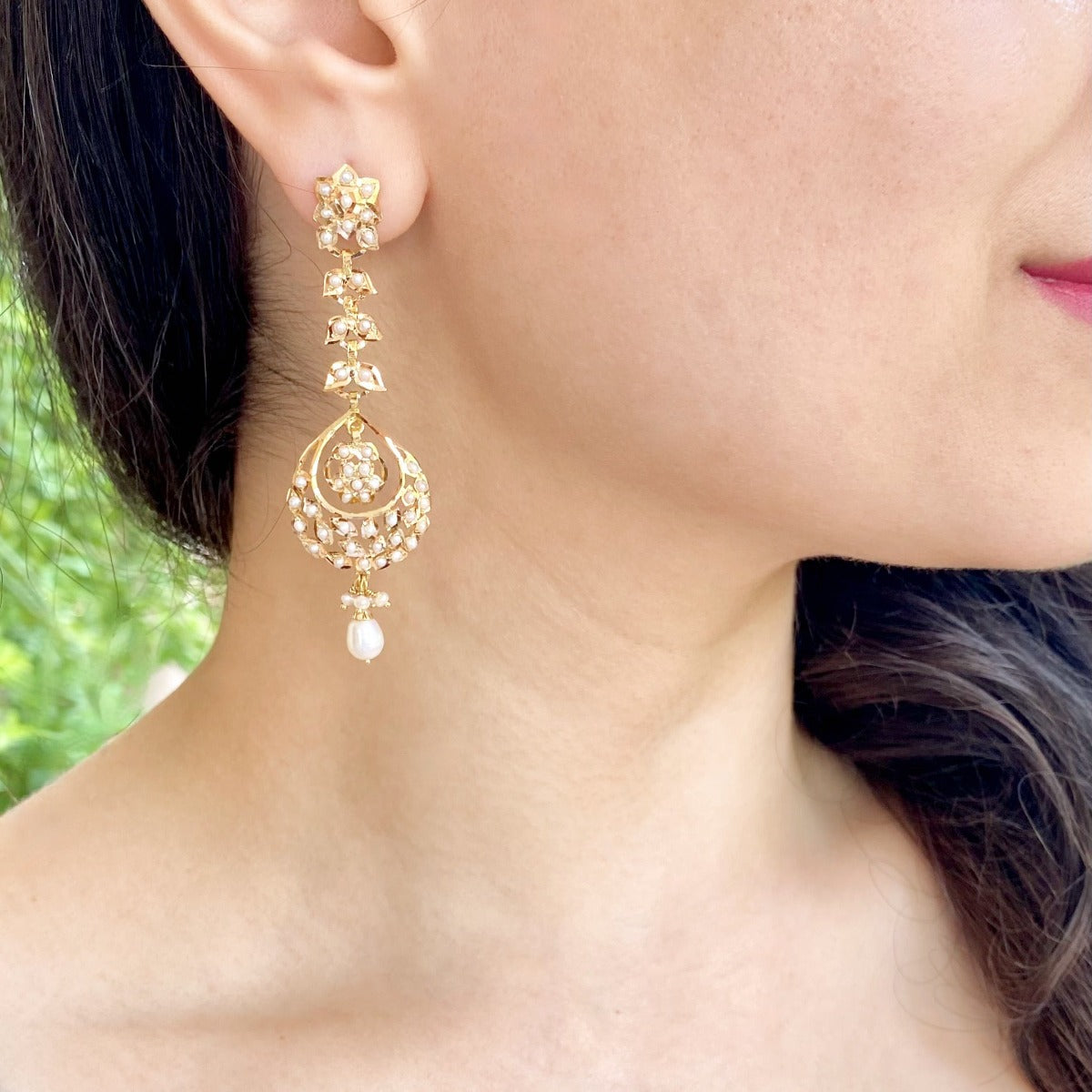 long chandbali earrings gold