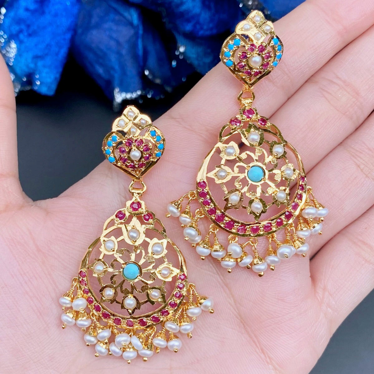 Punjabi Jadau Set | Gold Plated Silver | Ruby Feroza Colors NS 224