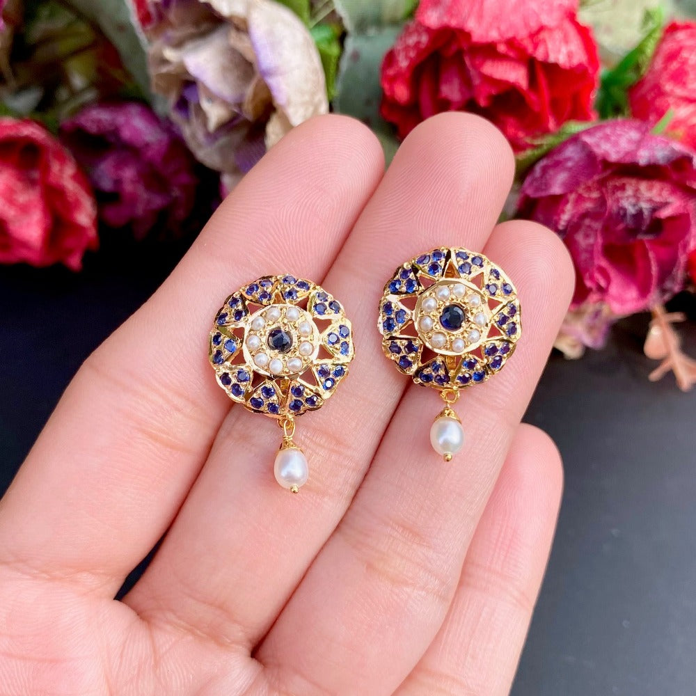 22k gold tops with pearls and blue sapphires or neelam