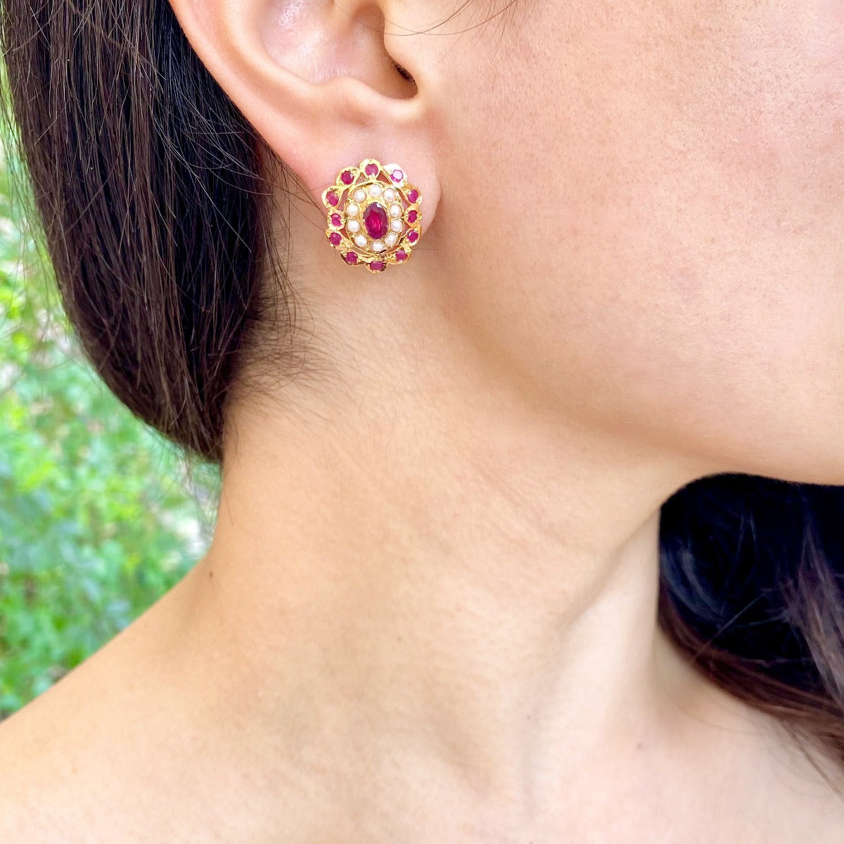 ruby studs gold