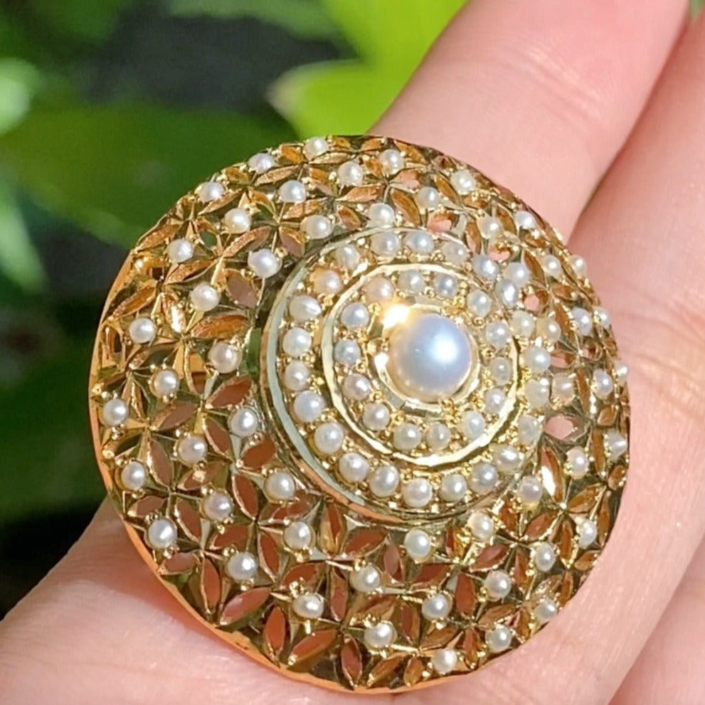 pearl cocktail ring on 22k gold