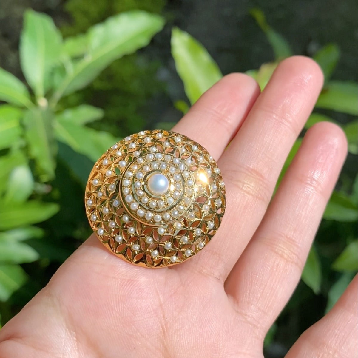 pearl cocktail ring on 22k gold