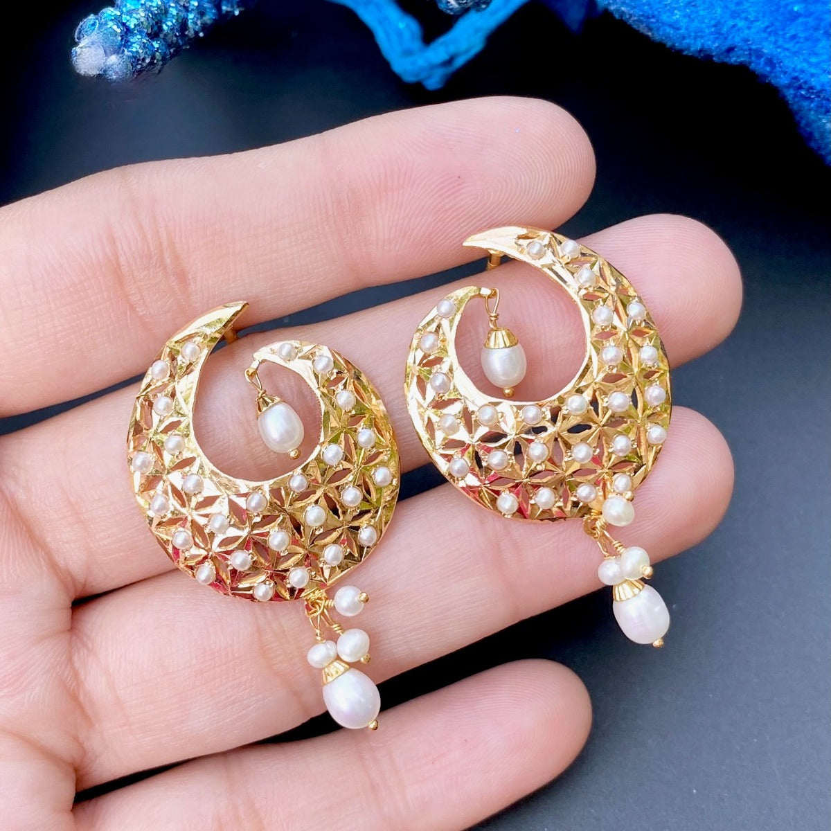 fancy pearl studs gold