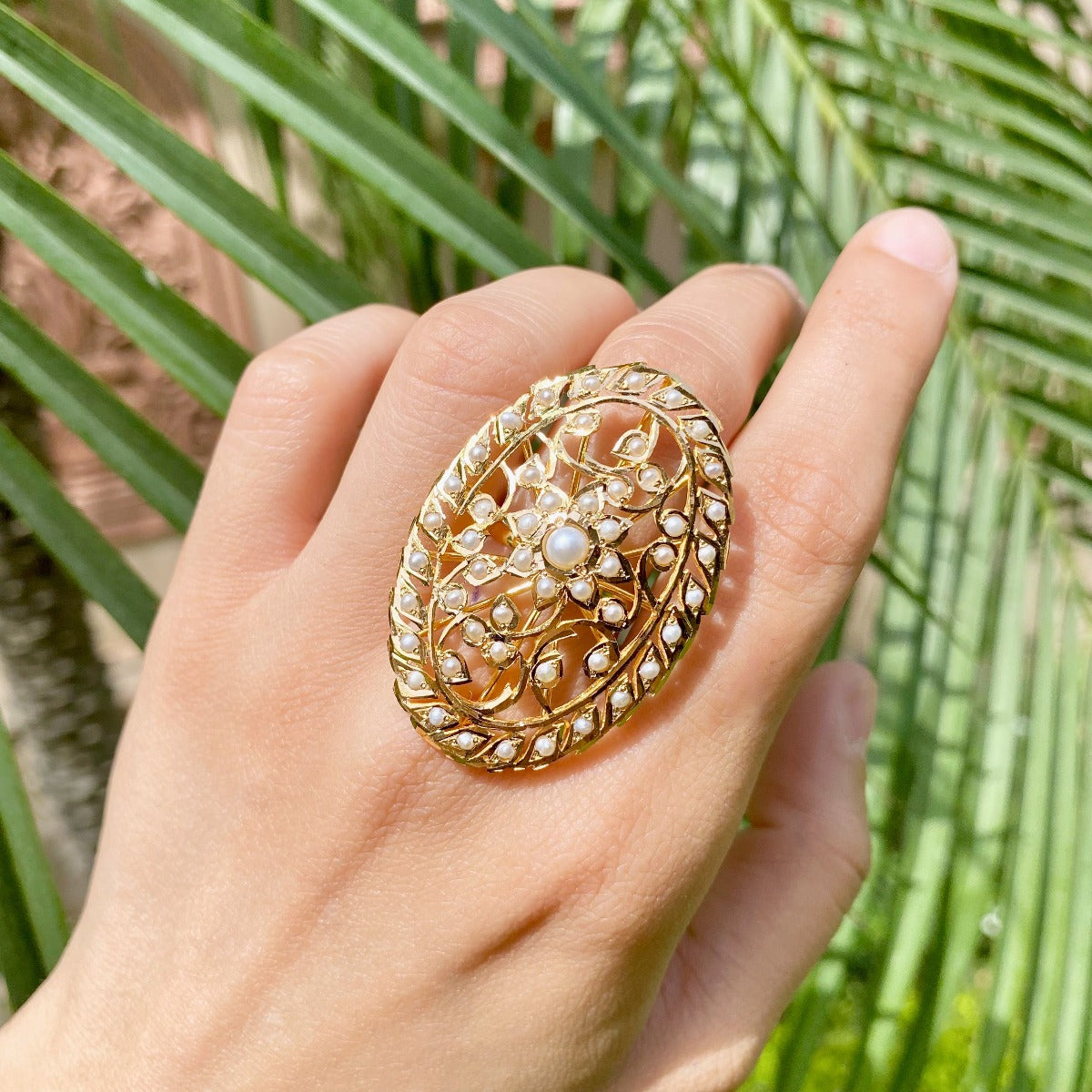 antique pearl cocktail ring gold