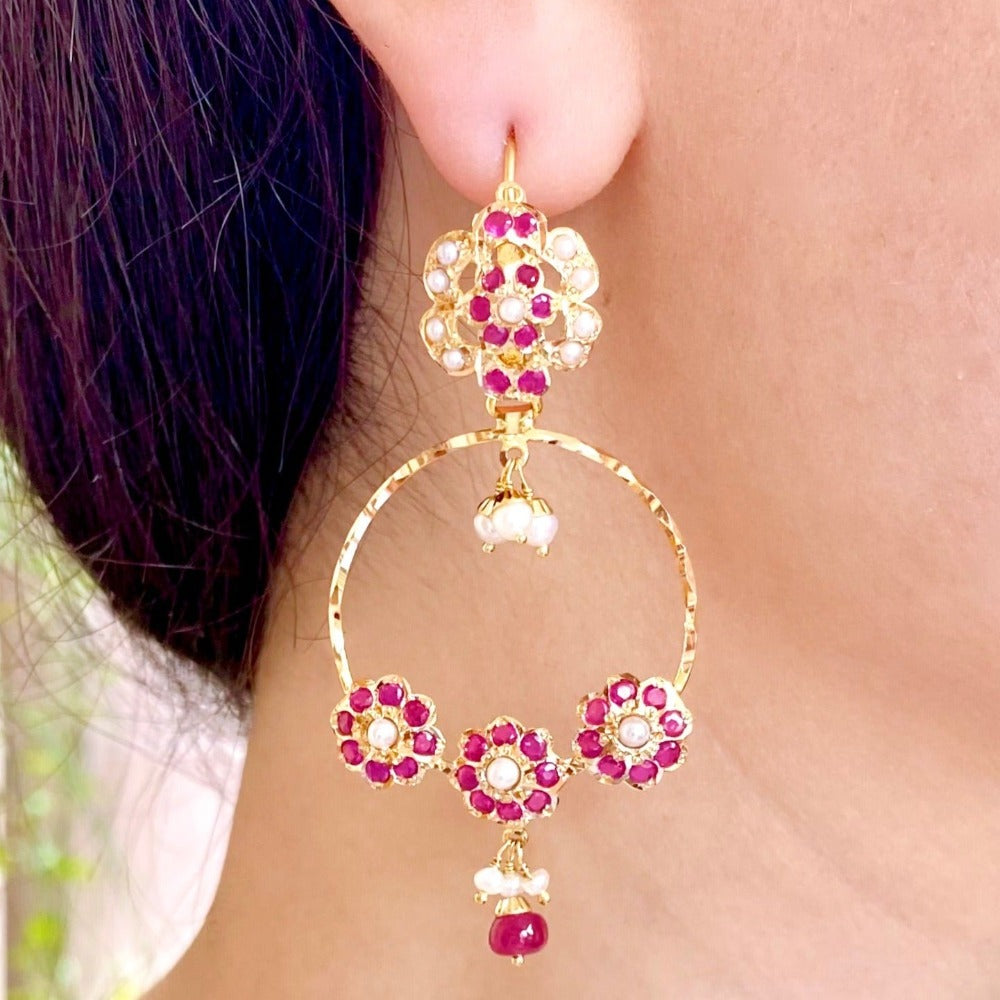 lightweight gold chandbali ruby pearls