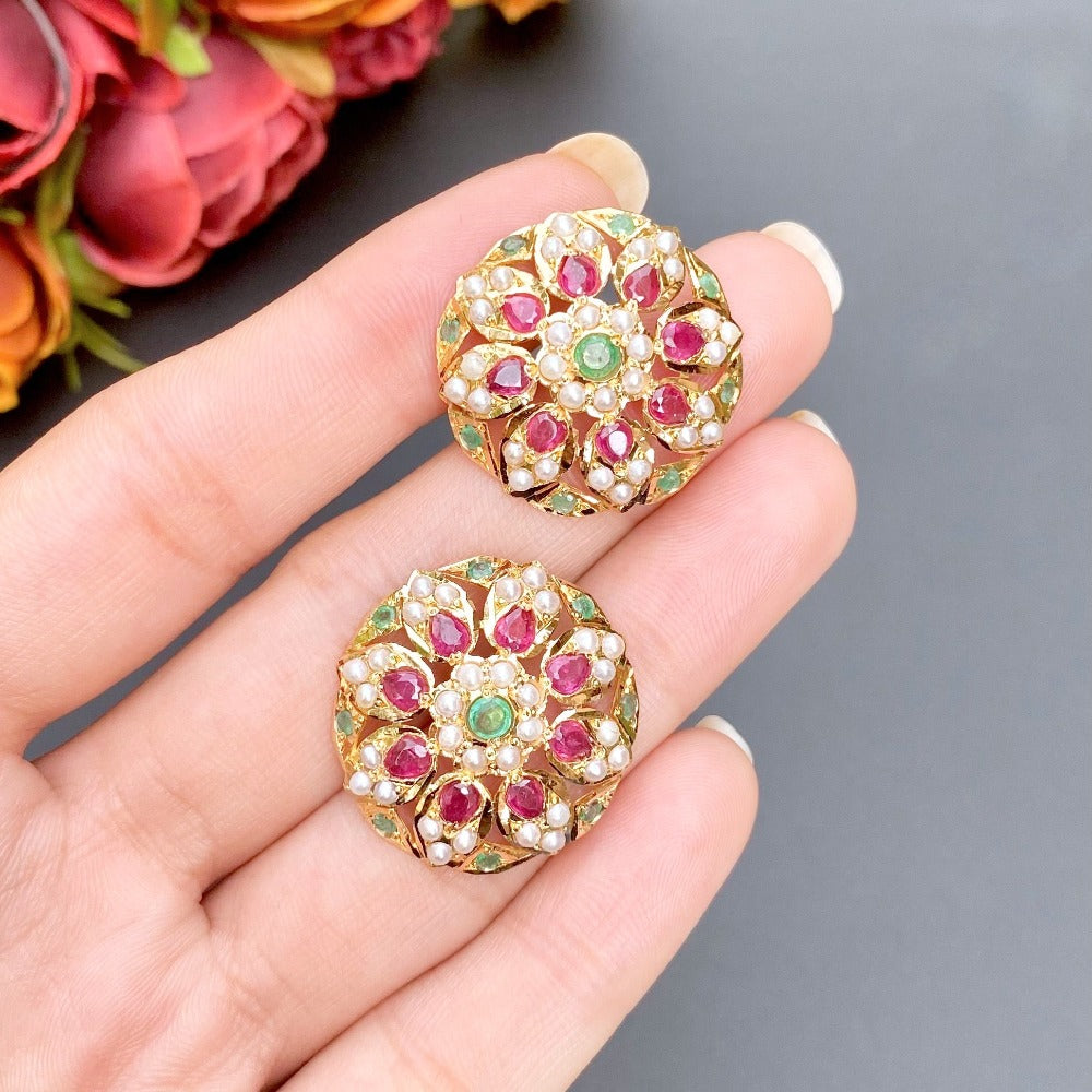 ruby emerald studs gold